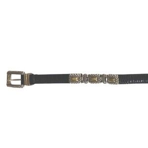 VTG Brighton Black Croc Embossed Leather Skinny Belt Silver Gold Hardware S